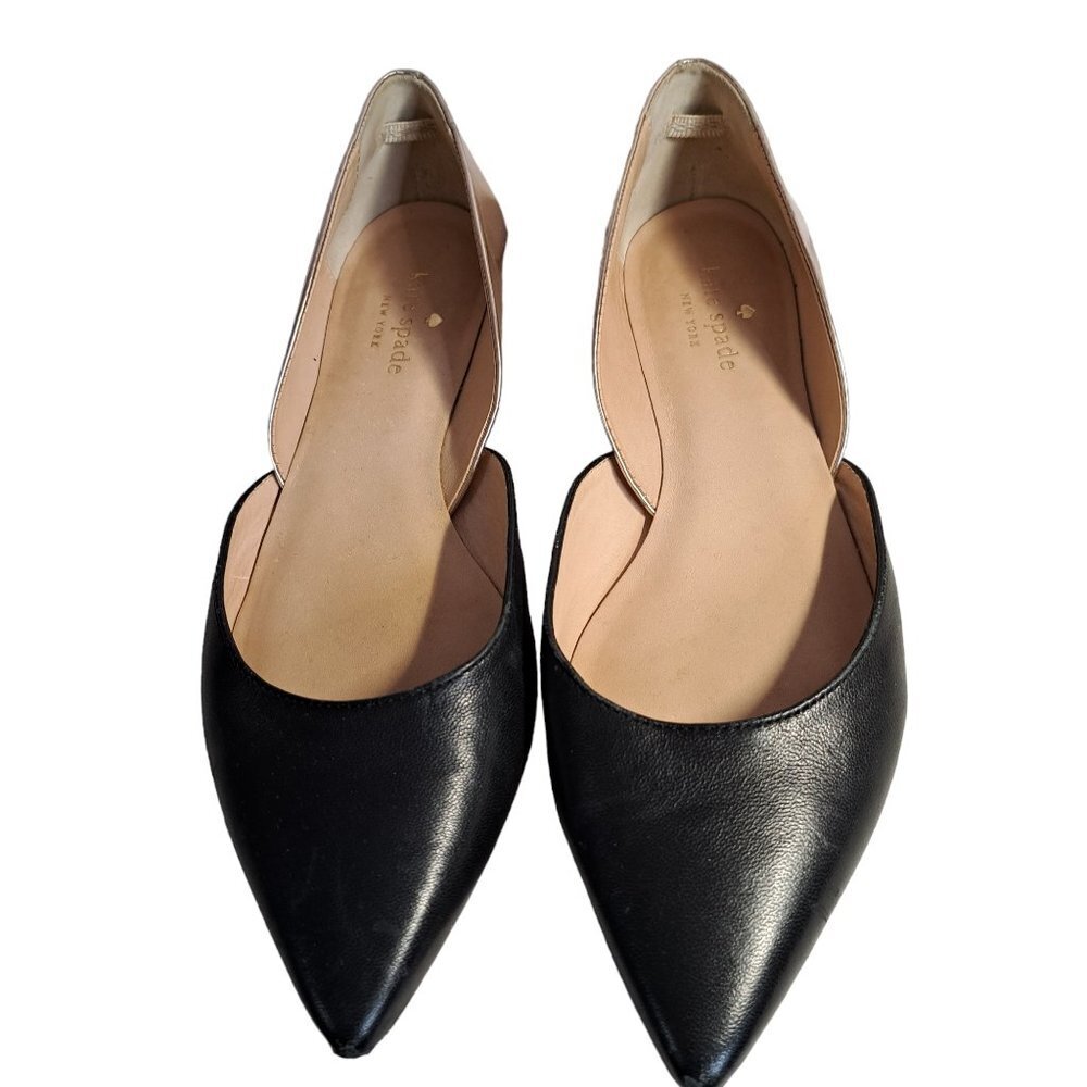 Kate Spade Gavana Black & Gold Leather D'Orsay Pointed Toe Leather Flats 6.5M - Picture 5 of 8